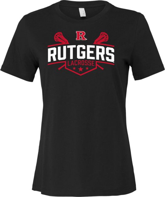 Rutgers Bella + Canvas Womens Relaxed Cotton T Shirt Rutgers - Lacrosse Arched Stix - ONLINE ONLY,