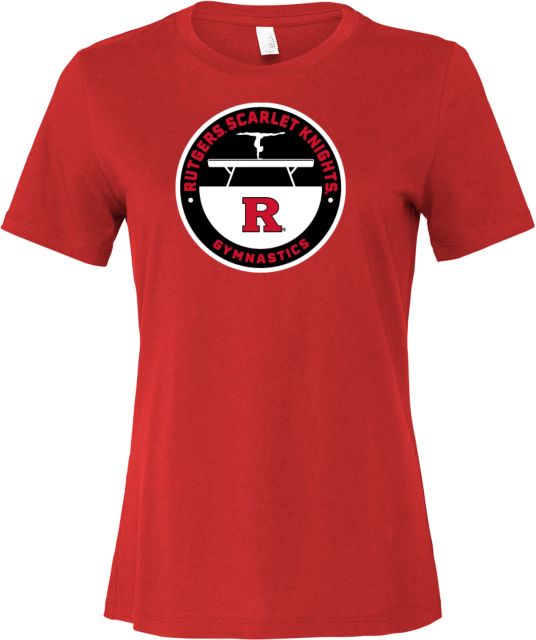 Rutgers Bella + Canvas Womens Red Relaxed Cotton T Shirt Rutgers - Gymnastics Balance Beam - ONLINE ONLY,