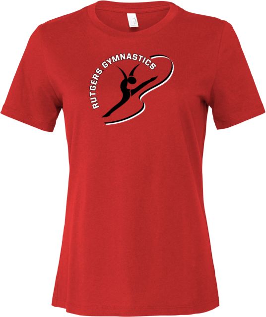 Rutgers Bella + Canvas Womens Red Relaxed Cotton T Shirt Rutgers - Gymnastics Ribbon - ONLINE ONLY,