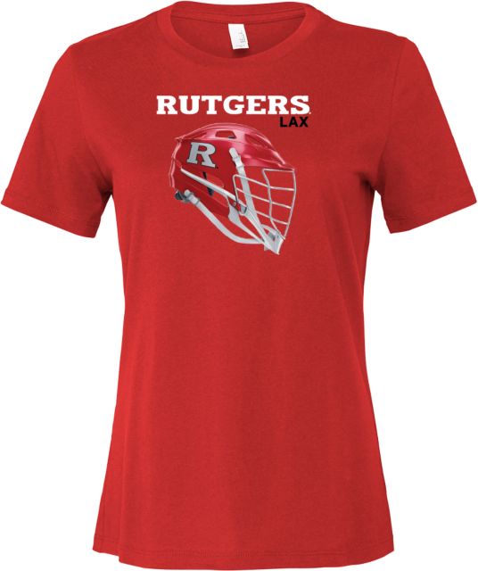 Rutgers Bella + Canvas Womens Red Relaxed Cotton T Shirt Rutgers - Lacrosse Helmet - ONLINE ONLY,
