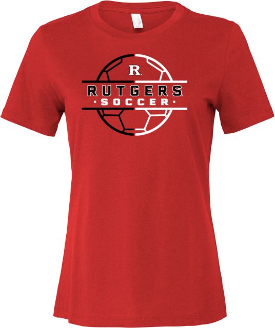 Rutgers Bella + Canvas Womens Red Relaxed Cotton T Shirt Rutgers - Soccer Ball Grid - ONLINE ONLY,