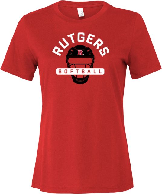 Rutgers Bella + Canvas Womens Red Relaxed Cotton T Shirt Rutgers - Softball Team Catcher - ONLINE ONLY,