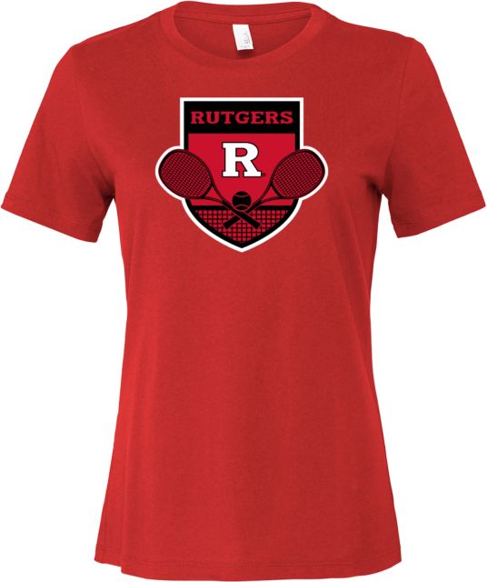 Rutgers Bella + Canvas Womens Red Relaxed Cotton T Shirt Rutgers - Tennis Crest - ONLINE ONLY,