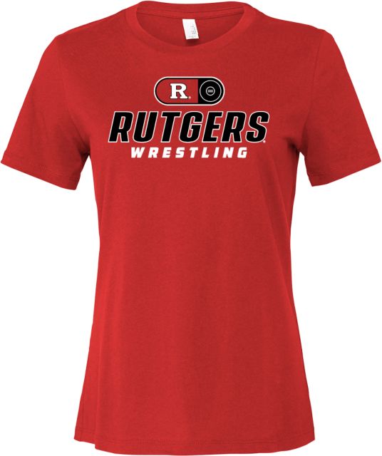 Rutgers Bella + Canvas Womens Red Relaxed Cotton T Shirt Rutgers - Wrestling Elevate - ONLINE ONLY,
