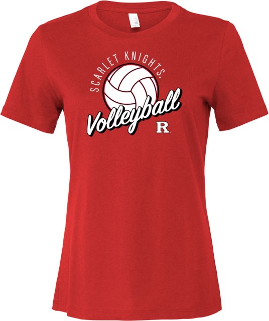 Rutgers Bella + Canvas Womens Red Relaxed Cotton T Shirt Rutgers - Scarlet Knights Volleyball Script - ONLINE ONLY,