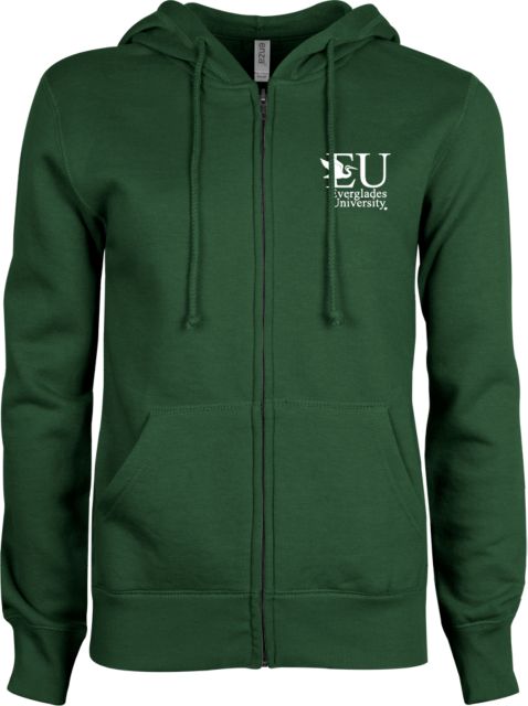 Everglades University ENZA Womens Fleece Full Zip Hoodie EU with Egret Everglades UniversityA Vertical Trademark - ONLINE ONLY