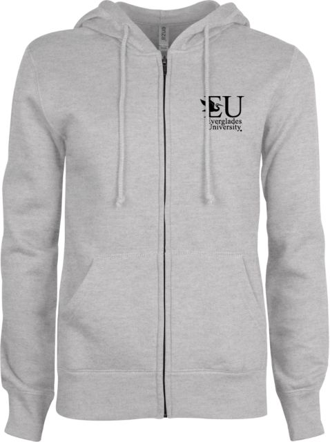 Everglades University ENZA Womens Fleece Full Zip Hoodie EU with Egret Everglades UniversityA Vertical Trademark - ONLINE ONLY