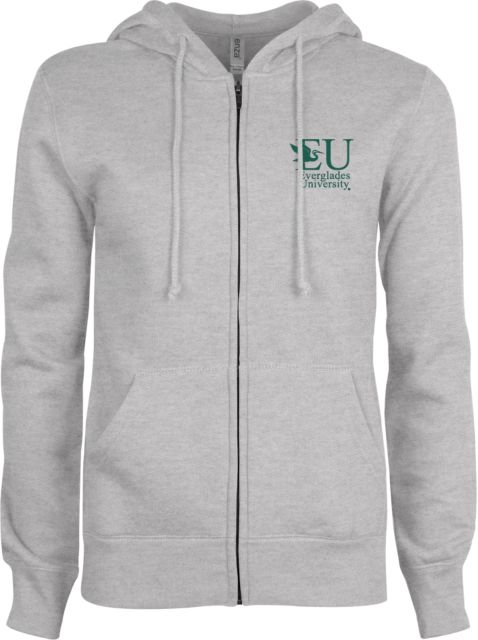 Everglades University ENZA Womens Fleece Full Zip Hoodie EU with Egret Everglades UniversityA Vertical Trademark - ONLINE ONLY
