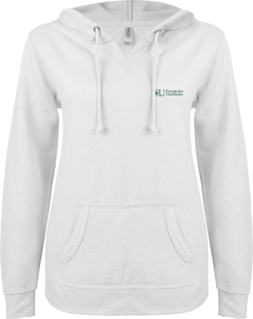 Everglades University ENZA Womens V Notch Raw Edge Fleece Hoodie Everglades UniversityA Trademark - ONLINE ONLY