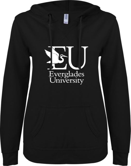 Everglades University® ENZA Ladies V Notch Raw Edge Fleece Hoodie EU Stacked Logo - ONLINE ONLY