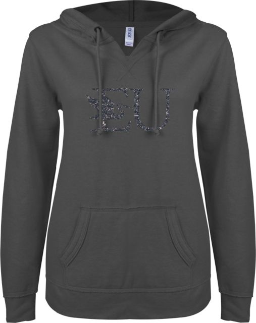 Everglades University® ENZA Ladies V Notch Raw Edge Fleece Hoodie F Soft Glitter - ONLINE ONLY