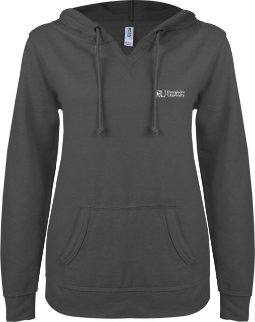 Everglades University ENZA Womens V Notch Raw Edge Fleece Hoodie Everglades UniversityA Trademark - ONLINE ONLY