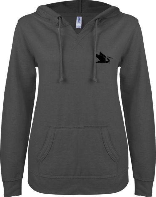 Everglades University ENZA Womens V Notch Raw Edge Fleece Hoodie Everglades University EgretA Mascot Trademark - ONLINE ONLY