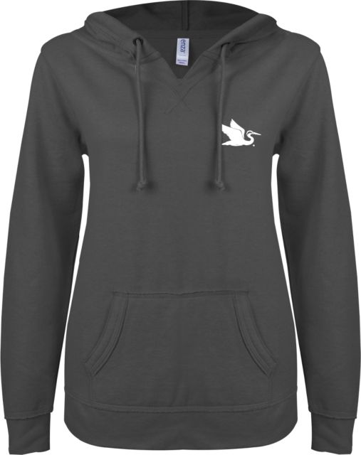 Everglades University ENZA Womens V Notch Raw Edge Fleece Hoodie Everglades University EgretA Mascot Trademark - ONLINE ONLY