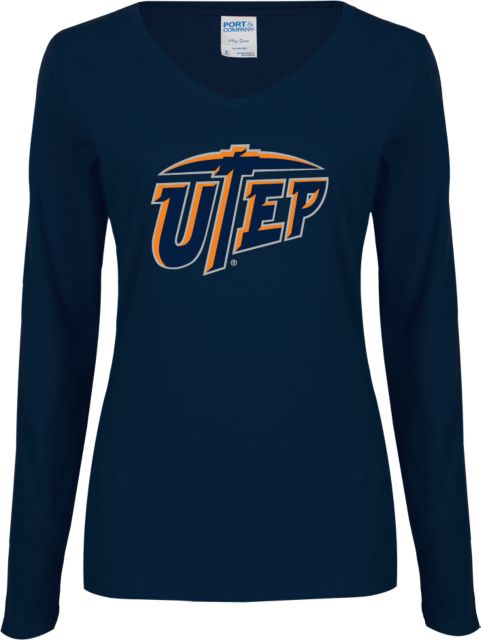 UTEP Ladies Long Sleeve V Neck T-Shirt Primary University Mark - ONLINE ONLY