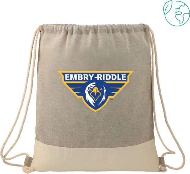 Embry Riddle Prescott Split Recycled Cotton Grey/Natural Drawstring Bag Athletic Mark - ONLINE ONLY