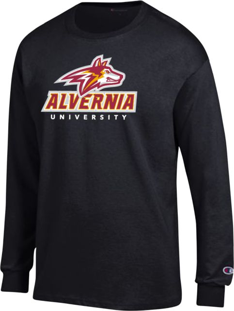 Alvernia Champion Long Sleeve T Shirt Wolf Head Over Alvernia University - ONLINE ONLY