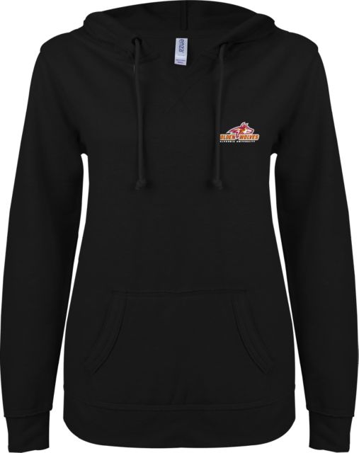 Alvernia ENZA Ladies V Notch Raw Edge Fleece Hoodie Primary Mark with University - ONLINE ONLY