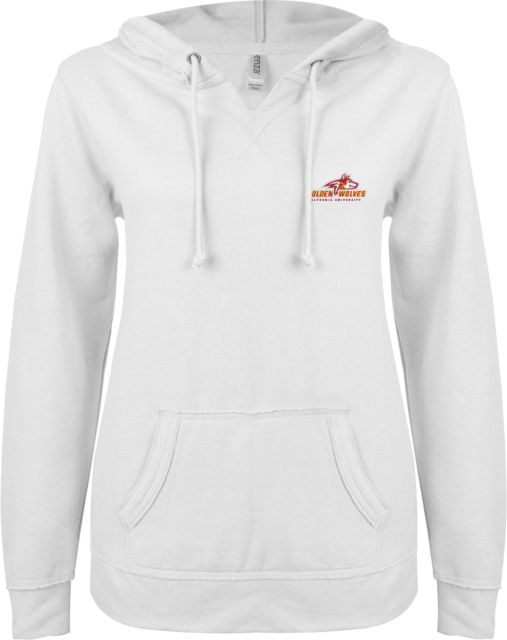 Alvernia ENZA Ladies V Notch Raw Edge Fleece Hoodie Primary Mark with University - ONLINE ONLY