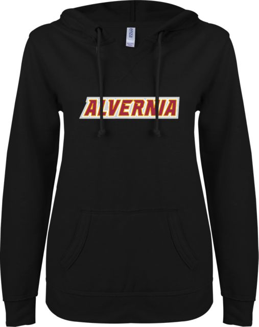 Alvernia ENZA Ladies V Notch Raw Edge Fleece Hoodie Alvernia Wordmark - ONLINE ONLY