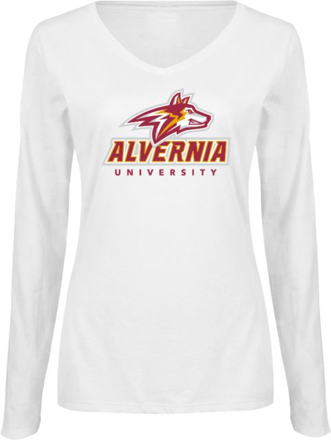 Alvernia Womens Long Sleeve V Neck Tee Wolf Head Over Alvernia University - ONLINE ONLY