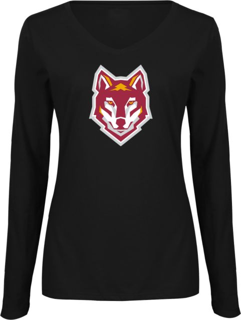 Alvernia Womens Long Sleeve V Neck Tee Wolf Head - ONLINE ONLY