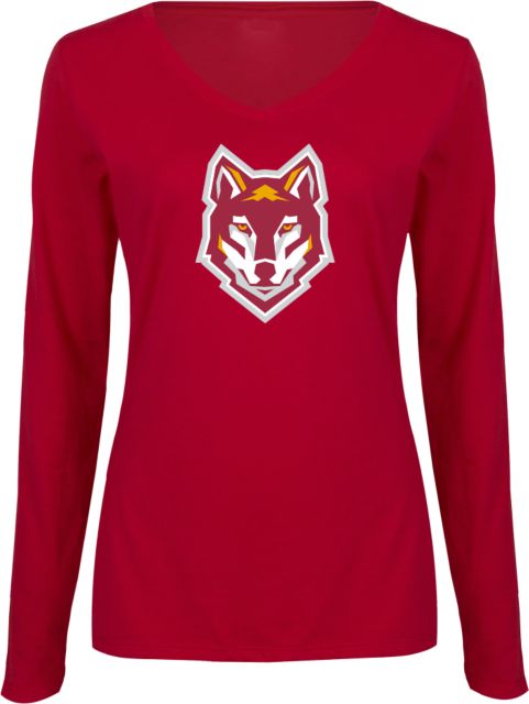Alvernia Womens Long Sleeve V Neck Tee Wolf Head - ONLINE ONLY