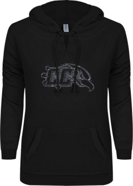 Casper ENZA Womens V Notch Raw Edge Fleece Hoodie CC With Bird Head Soft Glitter - ONLINE ONLY