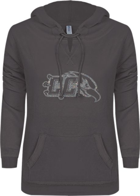 Casper ENZA Womens V Notch Raw Edge Fleece Hoodie CC With Bird Head Soft Glitter - ONLINE ONLY