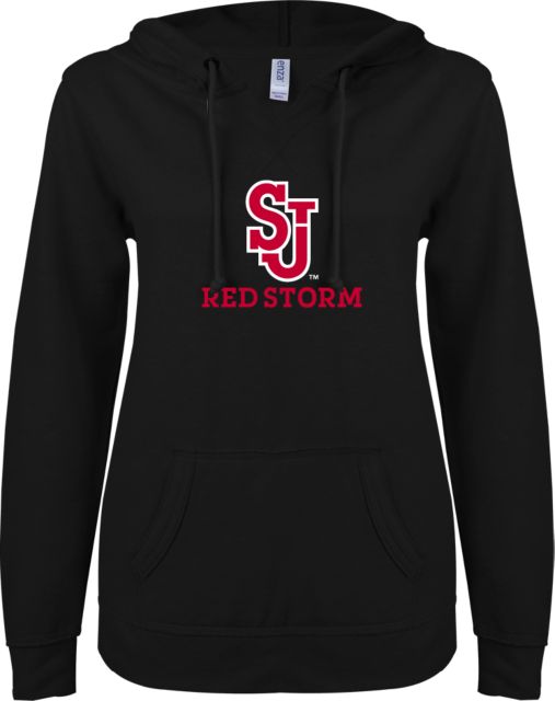 St. Johns ENZA Ladies V Notch Raw Edge Fleece Hoodie SJ Redstorm Stacked - ONLINE ONLY