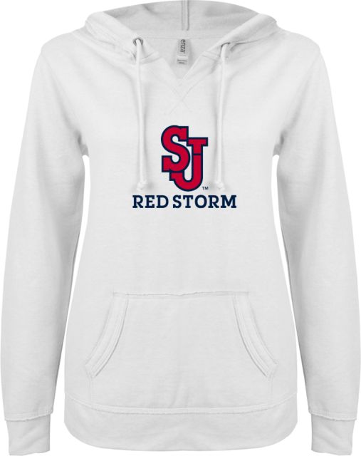 St. Johns ENZA Ladies V Notch Raw Edge Fleece Hoodie SJ Redstorm Stacked - ONLINE ONLY