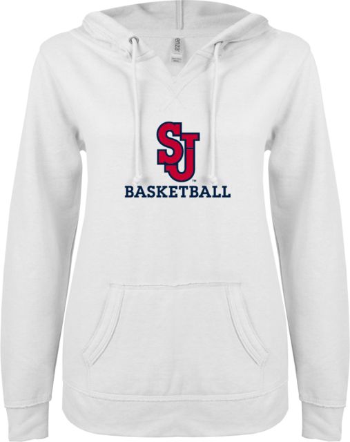 St. Johns ENZA Ladies V Notch Raw Edge Fleece Hoodie Basketball - ONLINE ONLY