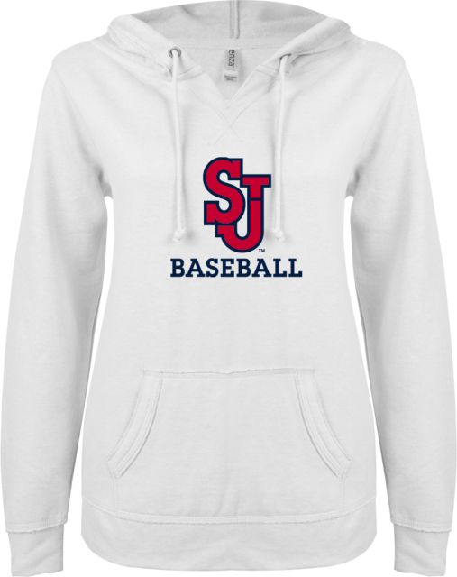 St. Johns ENZA Ladies V Notch Raw Edge Fleece Hoodie Baseball - ONLINE ONLY