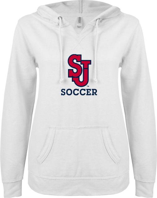 St. Johns ENZA Ladies V Notch Raw Edge Fleece Hoodie Soccer - ONLINE ONLY