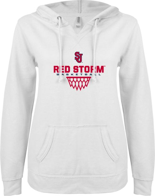 St. Johns ENZA Ladies V Notch Raw Edge Fleece Hoodie Basketball Sharp Net Design - ONLINE ONLY