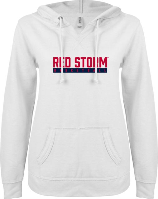 St. Johns ENZA Ladies V Notch Raw Edge Fleece Hoodie Basketball Bar Design - ONLINE ONLY