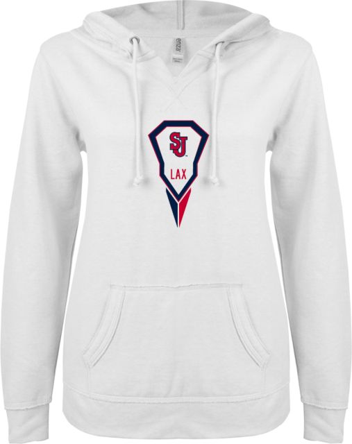 St. Johns ENZA Ladies V Notch Raw Edge Fleece Hoodie Modern Lacrosse Stick - ONLINE ONLY
