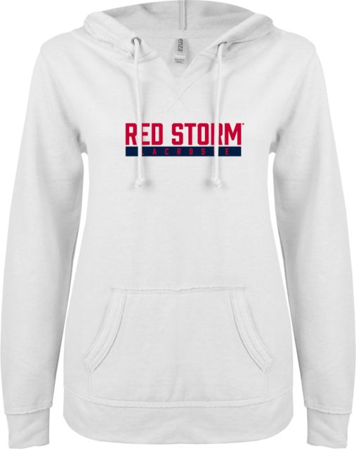 St. Johns ENZA Ladies V Notch Raw Edge Fleece Hoodie Lacrosse Bar Design - ONLINE ONLY