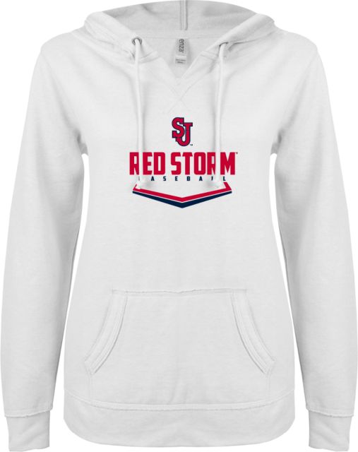 St. Johns ENZA Ladies V Notch Raw Edge Fleece Hoodie Baseball Plate Design - ONLINE ONLY