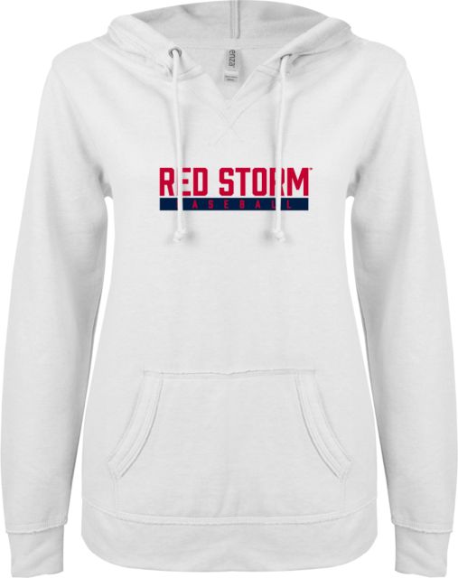 St. Johns ENZA Ladies V Notch Raw Edge Fleece Hoodie Baseball Bar Design - ONLINE ONLY