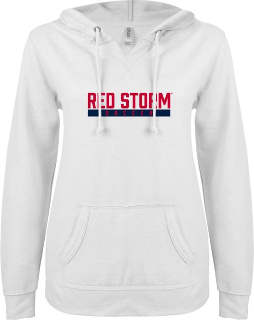 St. Johns ENZA Ladies V Notch Raw Edge Fleece Hoodie Soccer Bar Design - ONLINE ONLY
