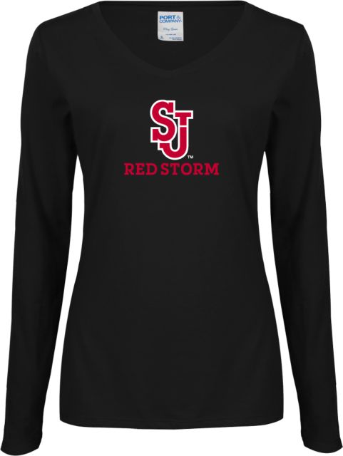St. Johns Ladies Long Sleeve V Neck Tee SJ Redstorm Stacked - ONLINE ONLY