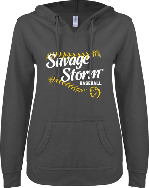 Southeastern Oklahoma State ENZA Womens V Notch Raw Edge Fleece Hoodie Savage Storm Baseball Design - ONLINE ONLY