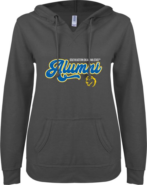 Southeastern Oklahoma State ENZA Womens V Notch Raw Edge Fleece Hoodie Southeastern Oklahoma State Alumni Script - ONLINE ONLY