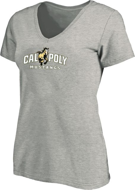 Cal Poly Womens Plus V Neck T Shirt Arched Football Design - ONLINE ONLY