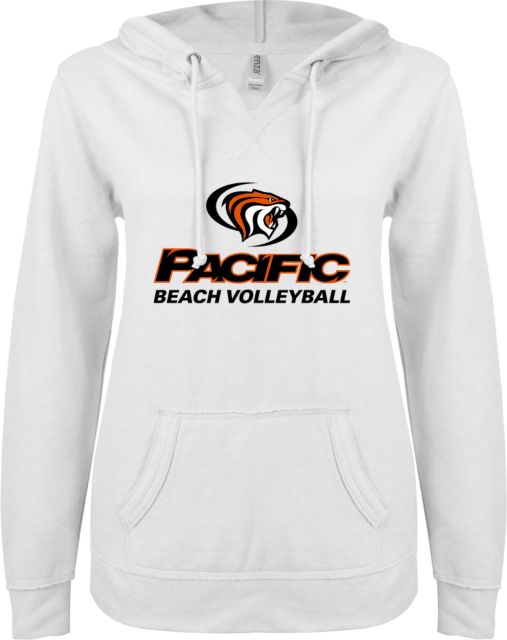Pacific Tigers ENZA Ladies V Notch Raw Edge Fleece Hoodie Pacific Beach Volleyball - ONLINE ONLY