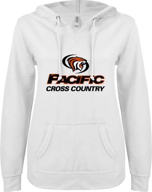 Pacific Tigers ENZA Ladies V Notch Raw Edge Fleece Hoodie Pacific Cross Country - ONLINE ONLY