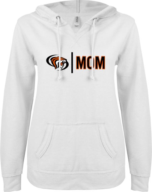 Pacific Tigers ENZA Ladies V Notch Raw Edge Fleece Hoodie Pacific Mom - ONLINE ONLY
