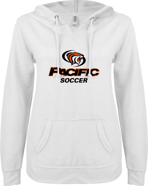 Pacific Tigers ENZA Womens V Notch Raw Edge Fleece Hoodie Pacific Soccer - ONLINE ONLY