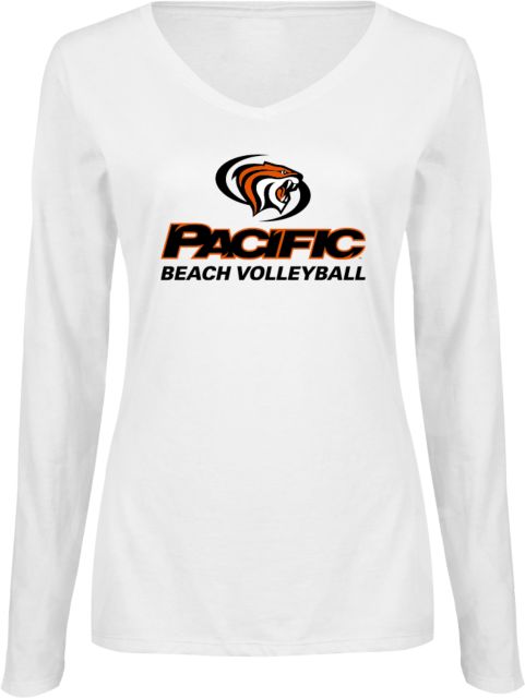 Pacific Tigers Womens Long Sleeve V Neck Tee White Pacific Beach Volleyball - ONLINE ONLY